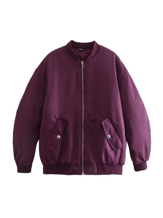 Women's Oversized Casual Bomber Jacket for Daily Use Warm Purple