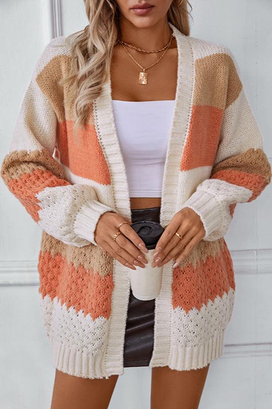 Women's Oversized Long Sleeve Striped Cardigan for Daily Use