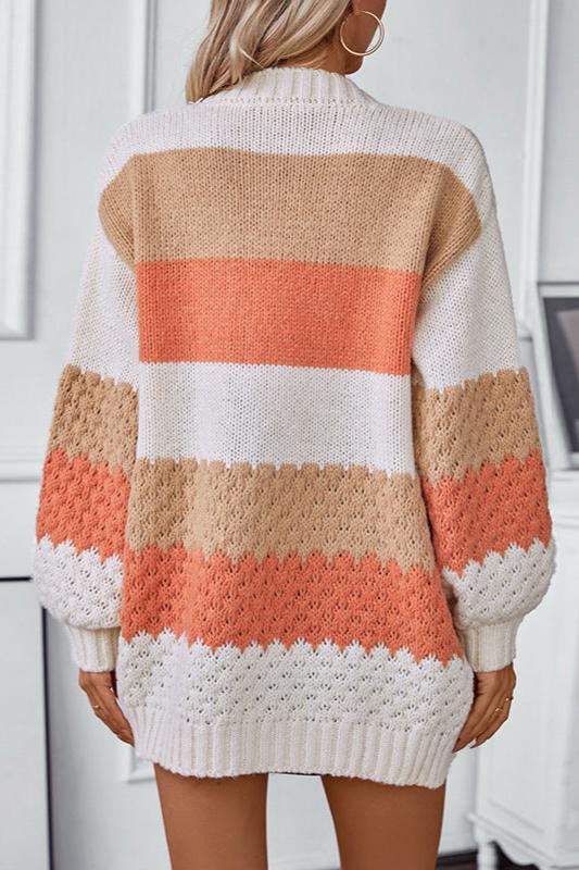 Women's Oversized Long Sleeve Striped Cardigan for Daily Use