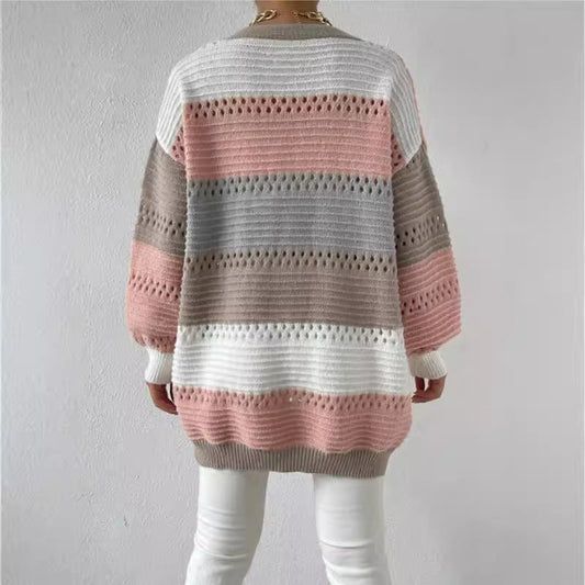 Women's Pink Oversized Open Front Cardigan for Daily Use Warm