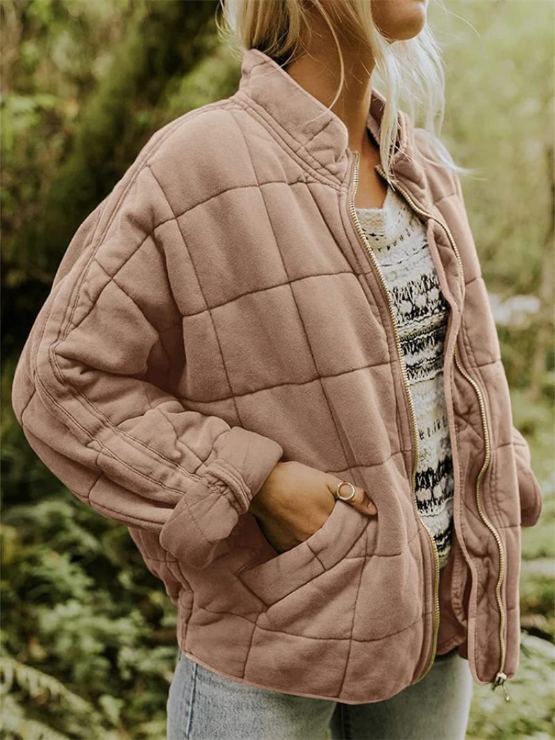 Women's Oversized Quilted Jacket for Fall and Winter Everyday Wear Pink