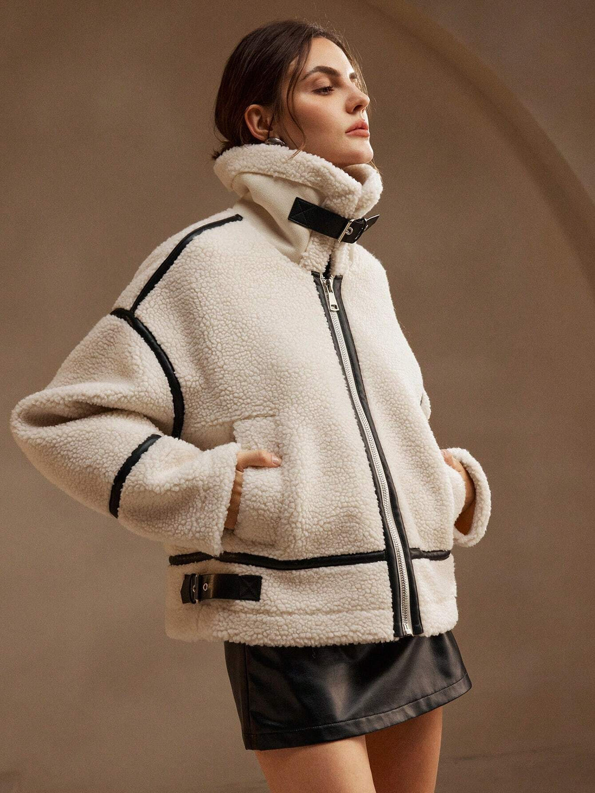 Women's Oversized Sherpa Jacket with Zipper for Daily Use