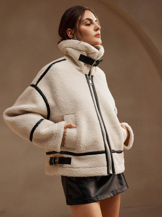 Women's Oversized Sherpa Jacket with Zipper for Daily Use