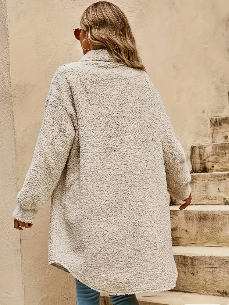 Women's Beige Oversized Sherpa Jacket for Fall and Winter