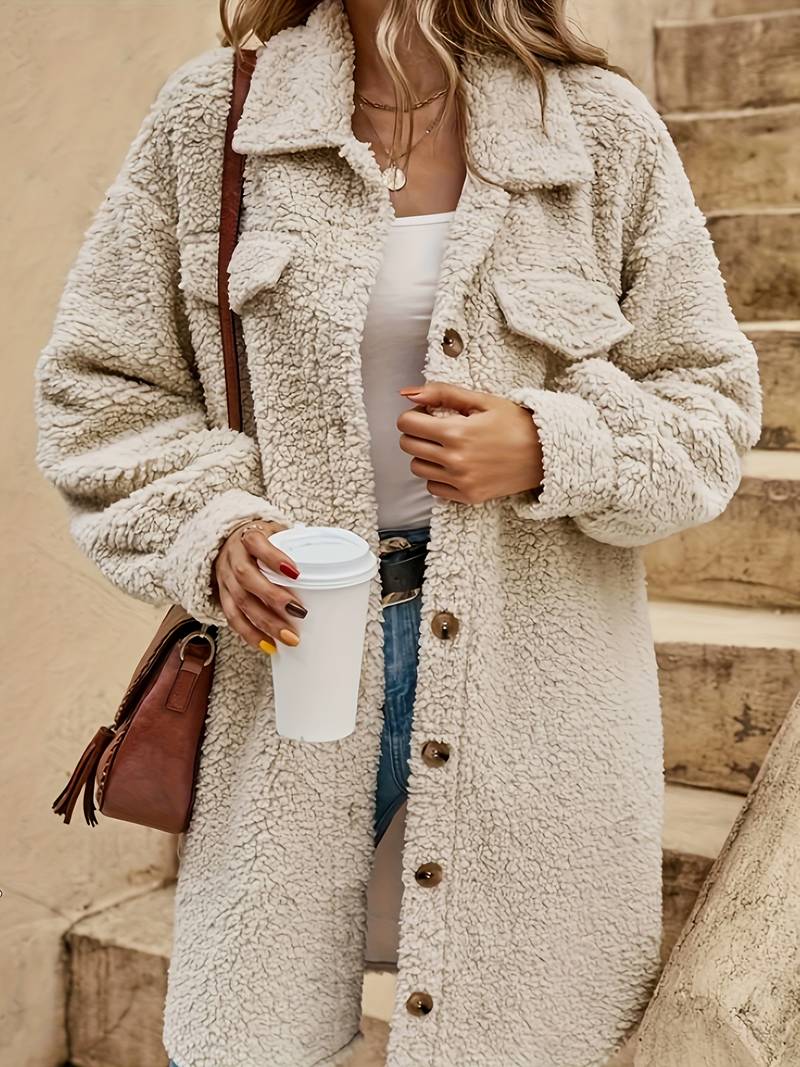 Women's Beige Oversized Sherpa Jacket for Fall and Winter Beige