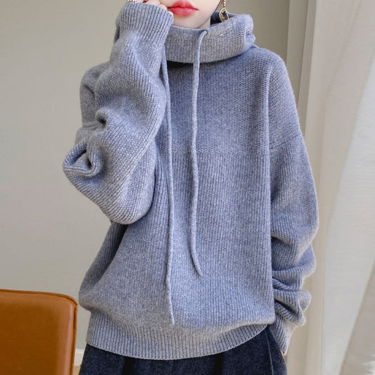 Women's Oversized Turtleneck Hoodie in Sage Color for Daily Use Gray