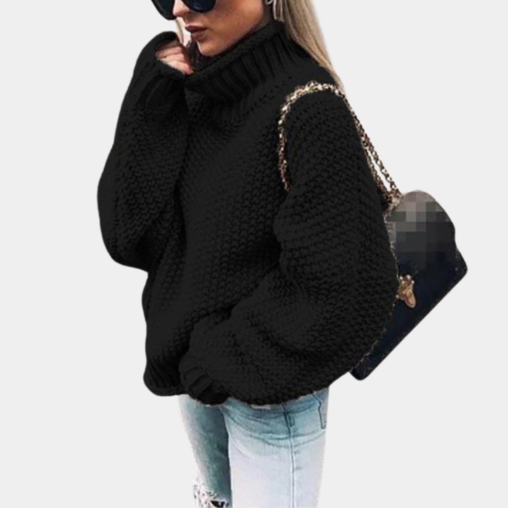 Women's Multi-Color Oversized Turtleneck Knit Sweater for Daily Use Black
