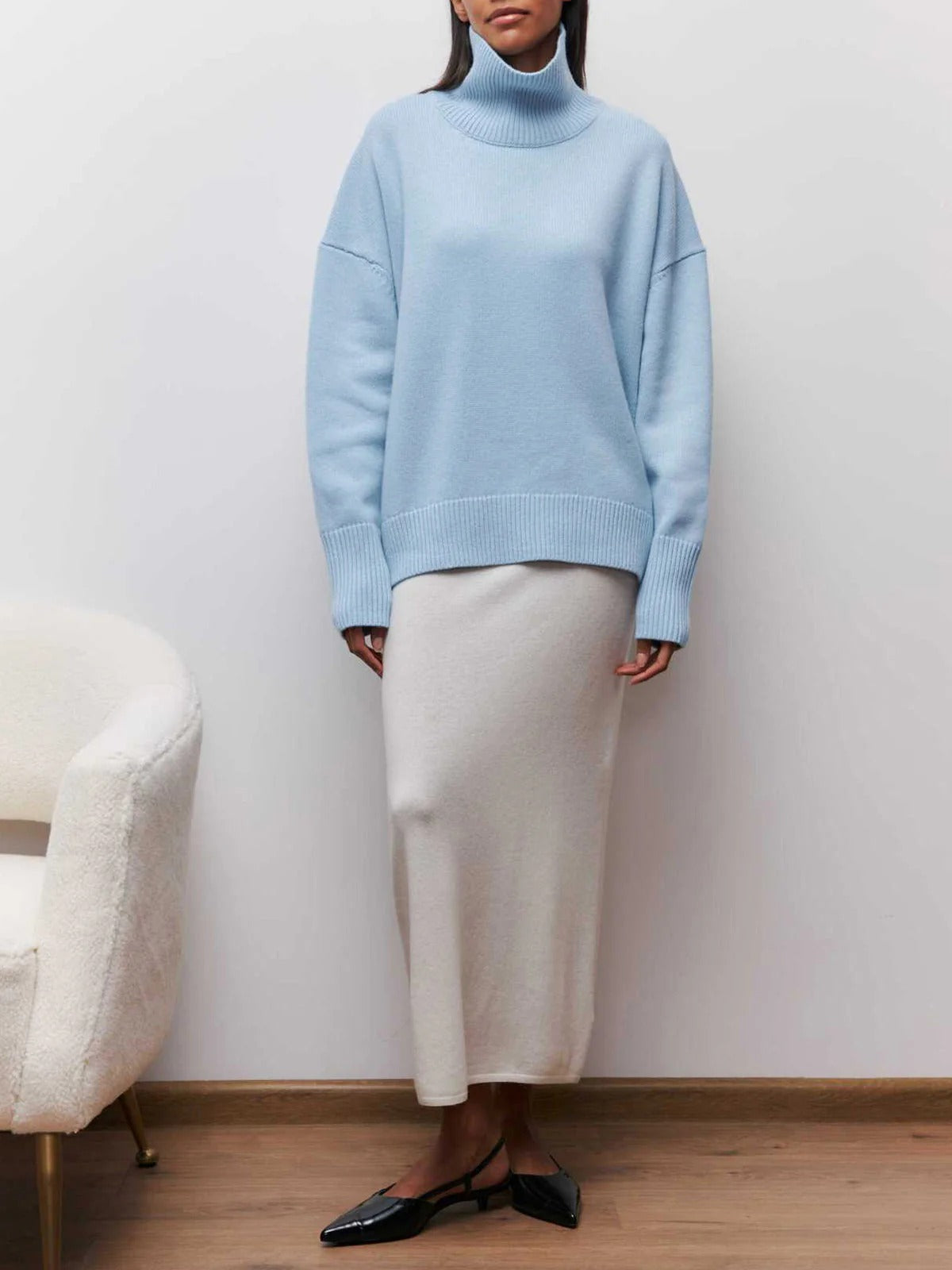Women's Multi-Color Ribbed Oversized Turtleneck Knit Sweater