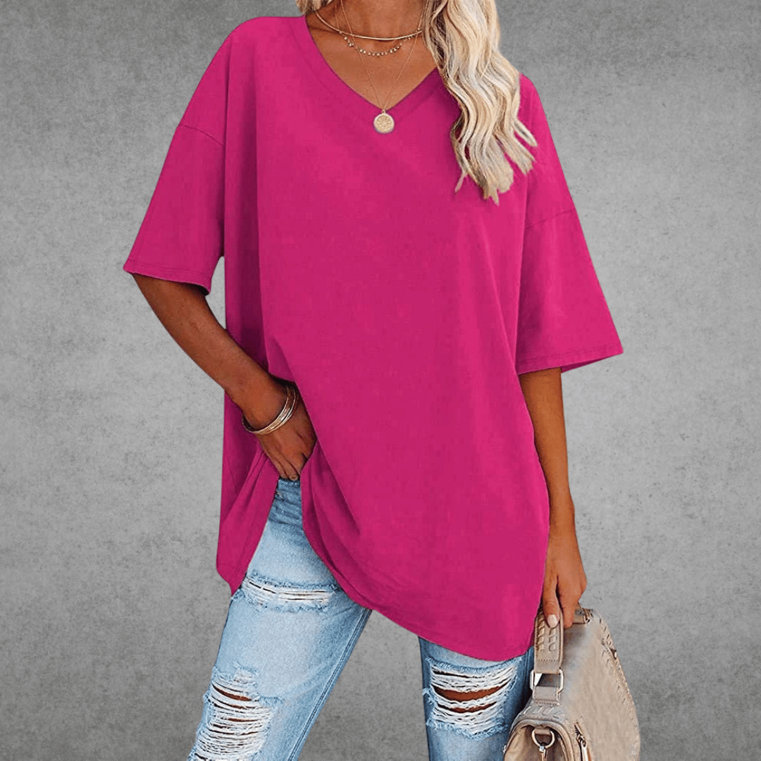 Women's Oversized V-Neck T-Shirt for Fall and Winter Everyday Wear Purple