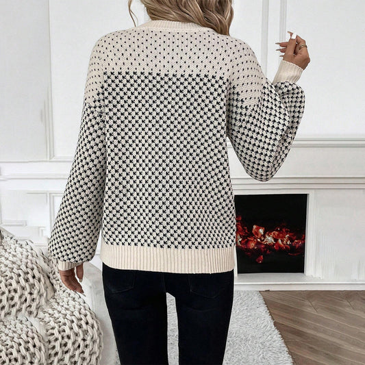 Women's Patterned Crew Neck Knit Sweater for Daily Use Warm