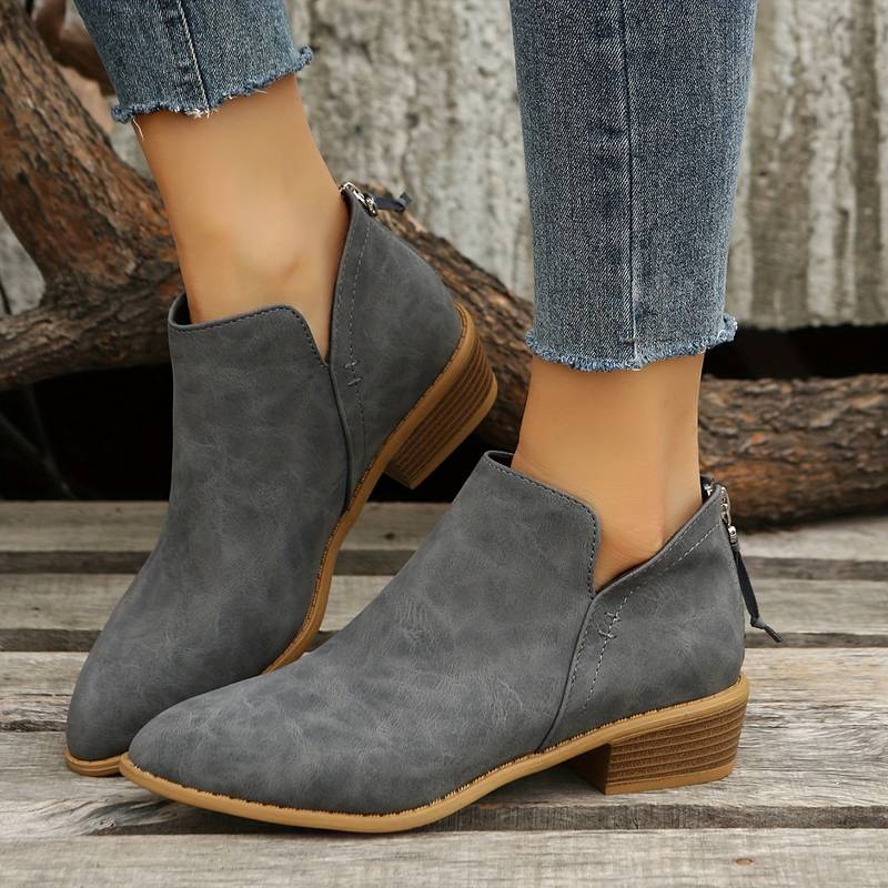 Women's Pointed Toe Ankle Boots for Fall and Winter Everyday Wear Gray