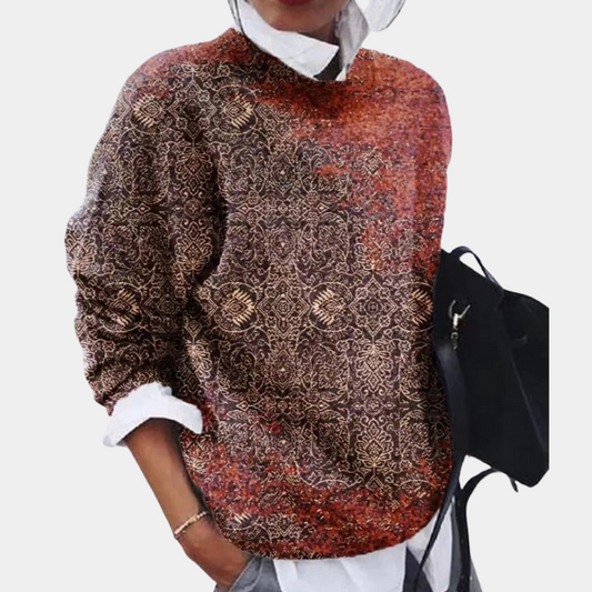 Women's Printed Crewneck Sweater for Fall and Winter Everyday Wear Black