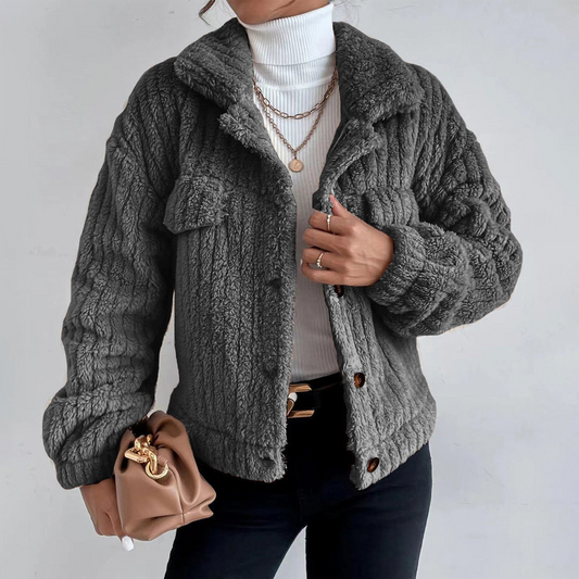 Women's Dark Gray Relaxed Fit Button-Down Jacket for Everyday Wear Dark Gray
