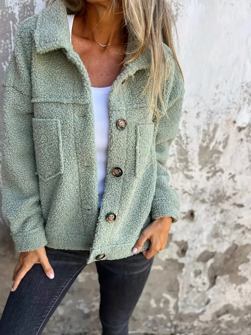 Women's Multi-Color Relaxed Fit Button-Down Jacket for Daily Use Warm Light Green