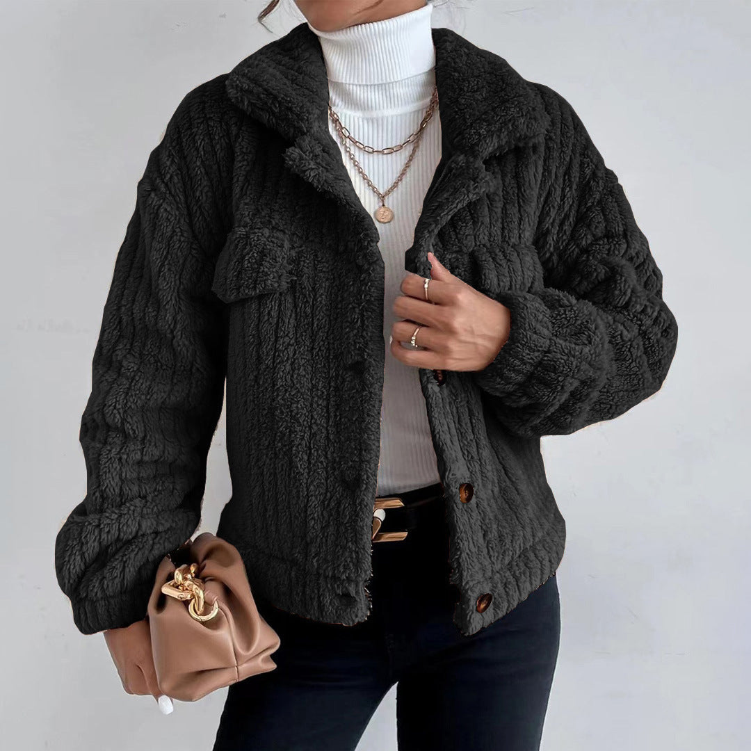 Women's Dark Gray Relaxed Fit Button-Down Jacket for Everyday Wear Black