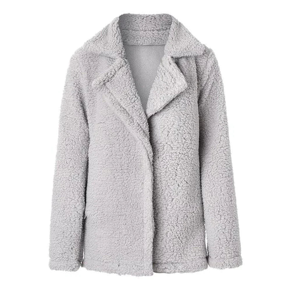 Women's Relaxed Fit Cozy Teddy Jacket for Daily Use Warm Grey