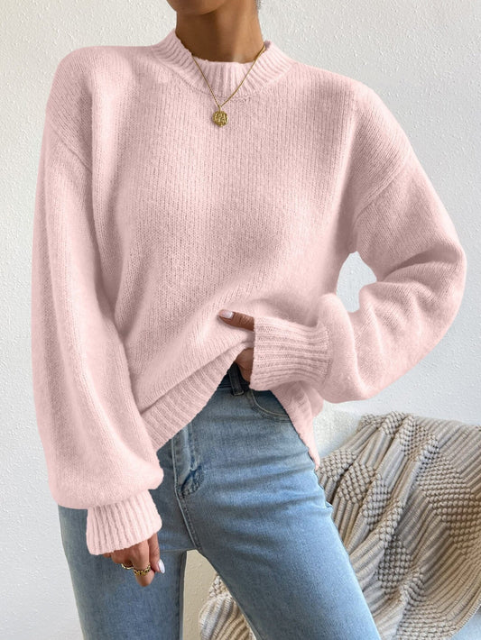 Women's Relaxed Fit Crew Neck Sweater for Daily Use Warm Pink
