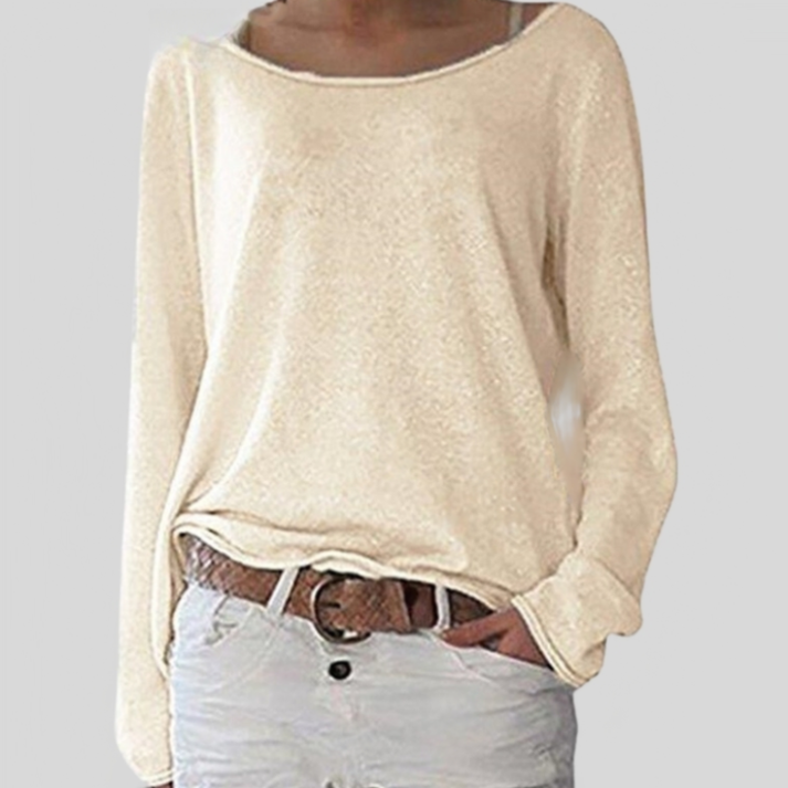 Women's Relaxed Fit Long Sleeve Sweater for Daily Use Warm Beige