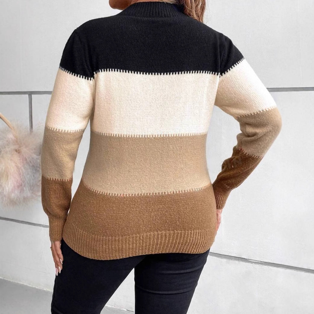 Women's Striped Relaxed Fit Knit Sweater for Daily Use Warm
