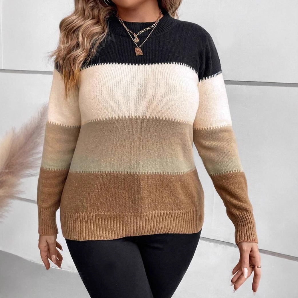 Women's Striped Relaxed Fit Knit Sweater for Daily Use Warm White