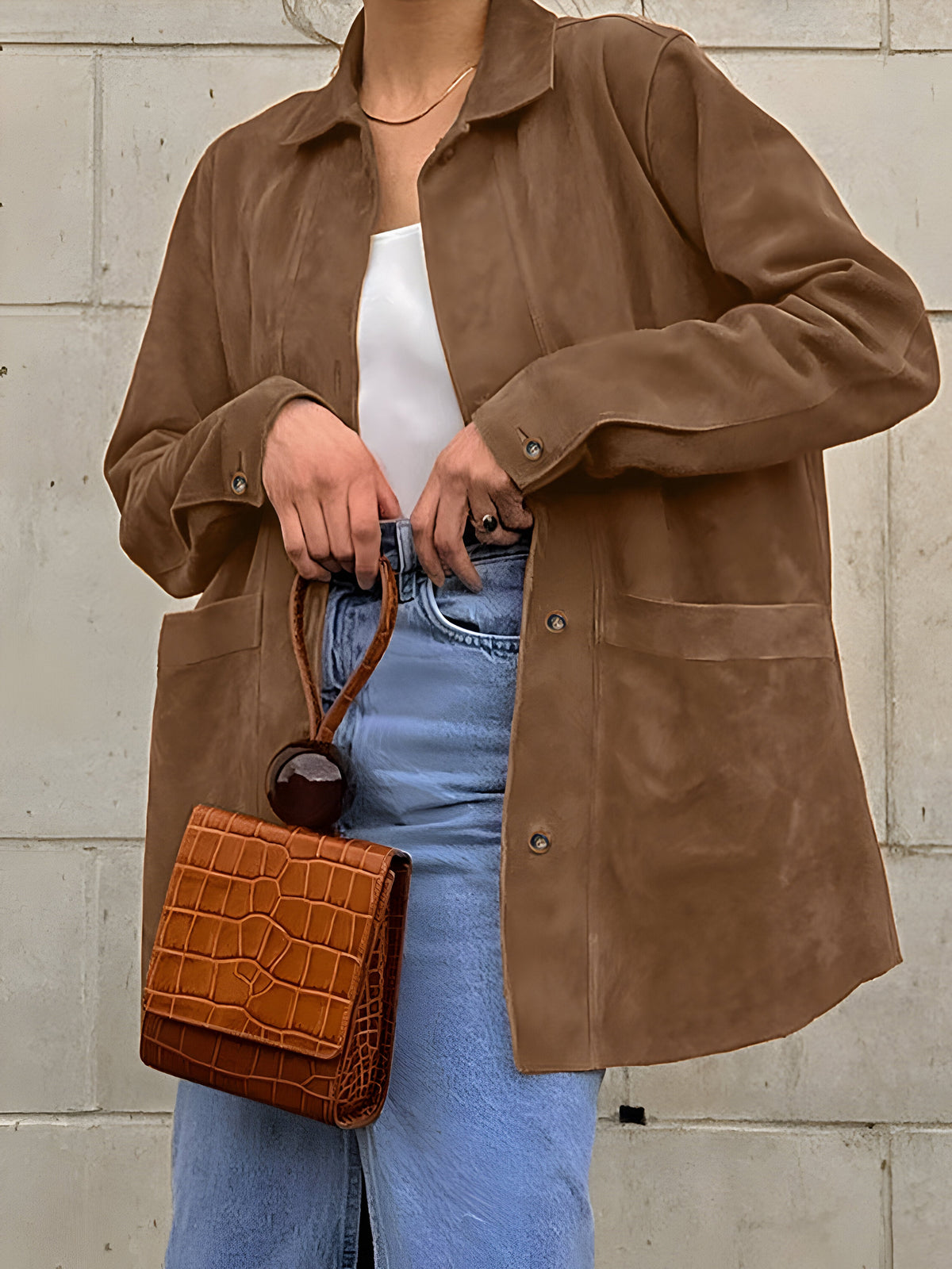 Women's Stylish Button-Down Jacket for Fall and Winter Everyday Wear Brown