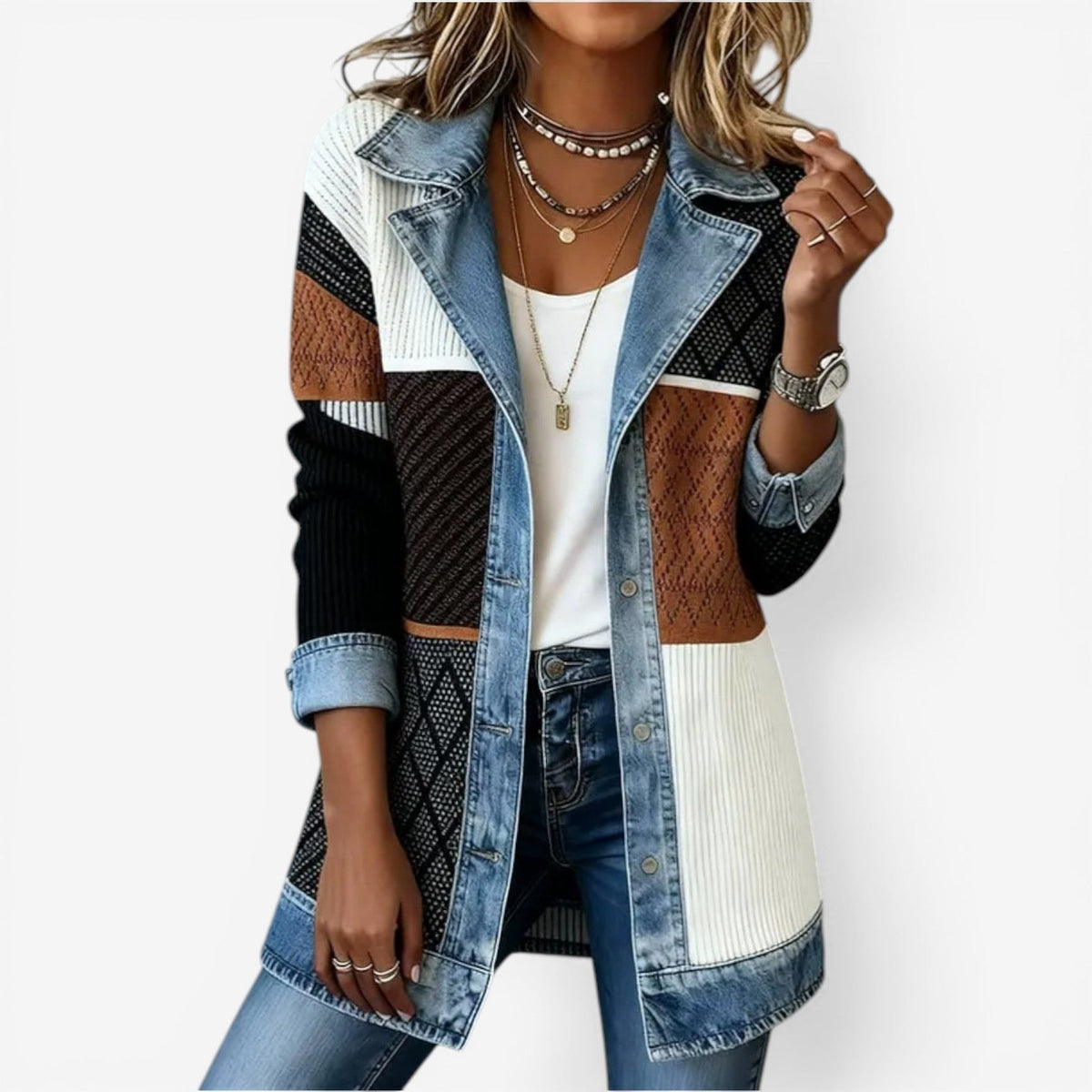 Women's Stylish Hybrid Denim Jacket with Button-front for Daily Use Multicolor
