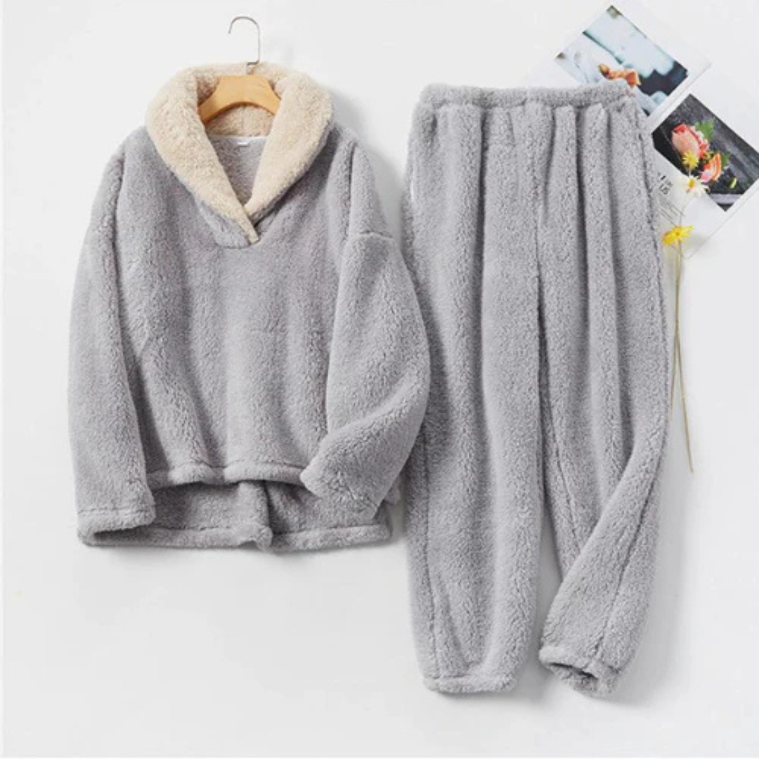 Women's Stylish Two-Piece Outfit Set with Fleece Collar