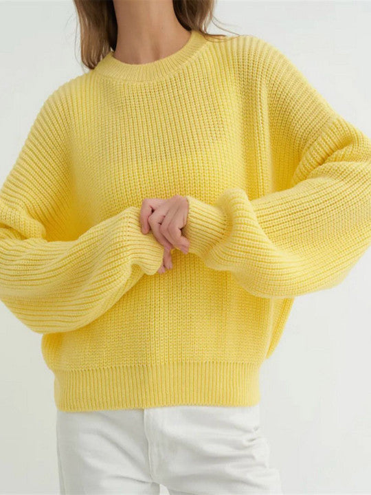 Women's Textured Long Sleeve Sweater for Fall and Winter Everyday Wear Yellow