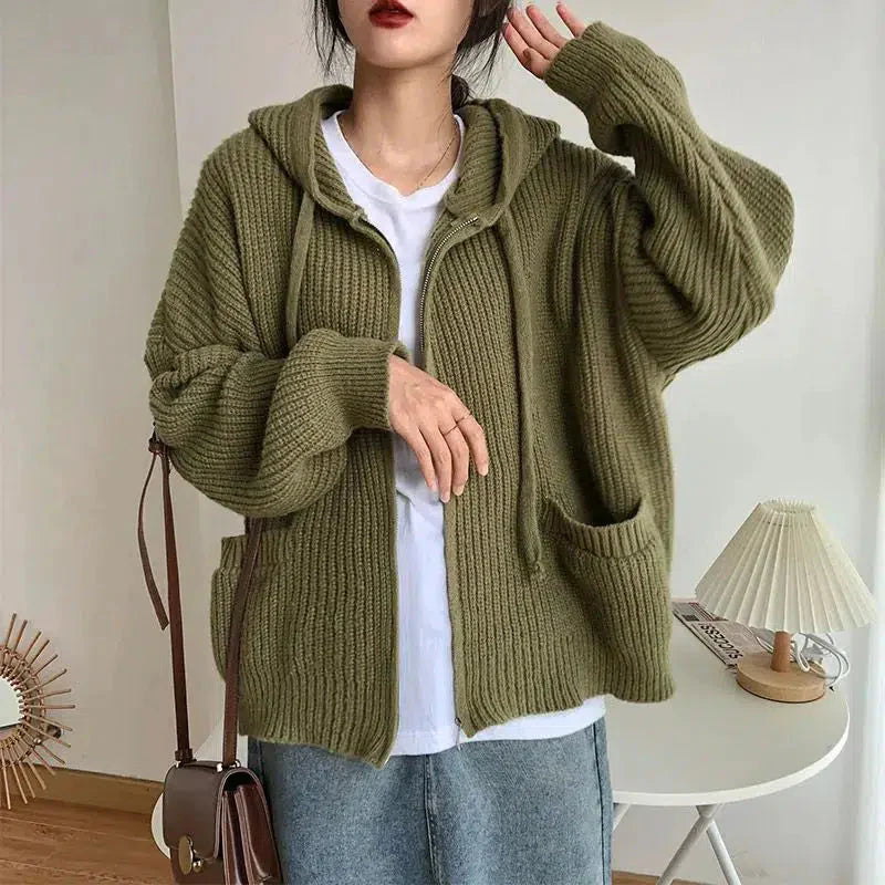 Women's Zip-Up Hooded Cardigan for Fall and Winter Everyday Wear