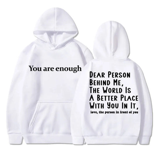 Men's Mental Health Casual Pullover Hoodie - You Are Enough Design White