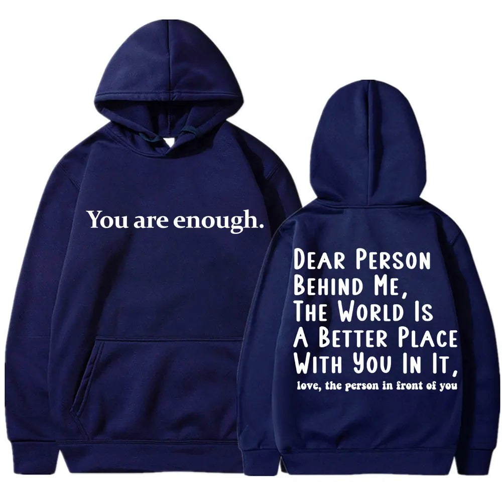 Men's Mental Health Casual Pullover Hoodie - You Are Enough Design Navy Blue