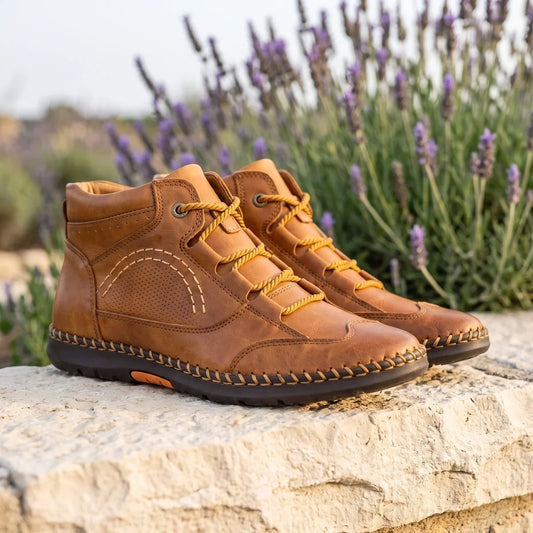 Men's Leather High Top Chukkas with Whipstitch Detail for Daily Use Tan