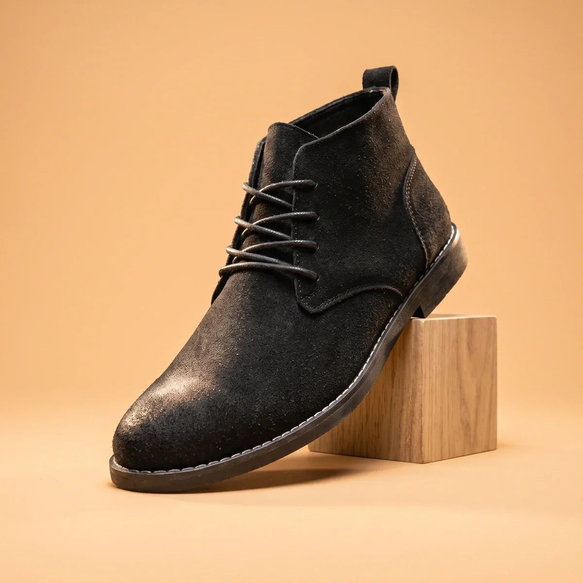 Men's Lightweight Suede Lace-Up Chukka Footwear for Daily Use Black
