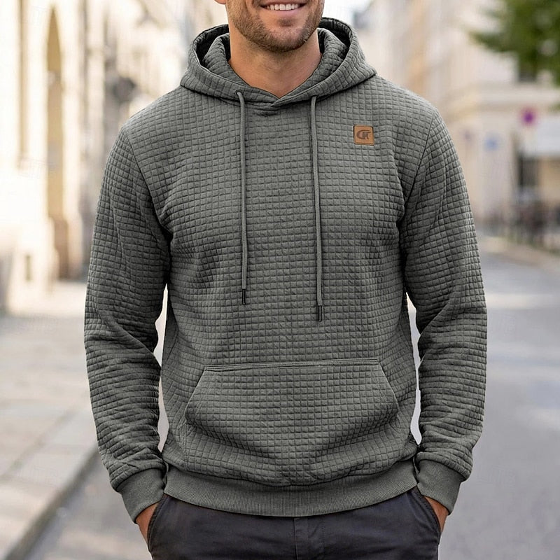 Men's Textured Hooded Sweatshirt for Fall and Winter Everyday Wear Gray