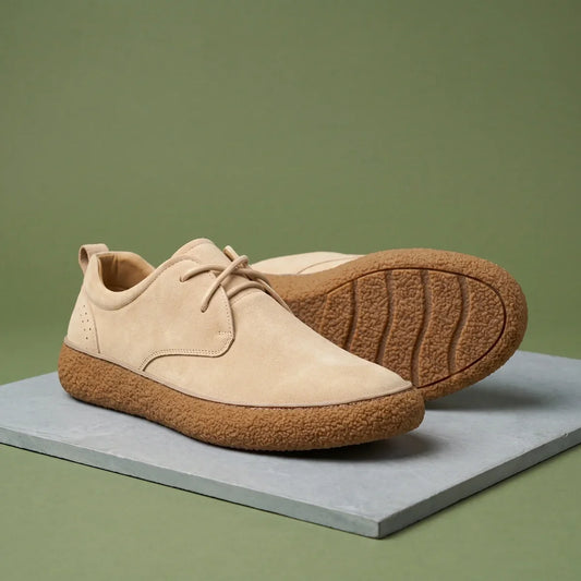 Men's Suede Derby Shoes with Crepe Sole for Outdoor Use Beige