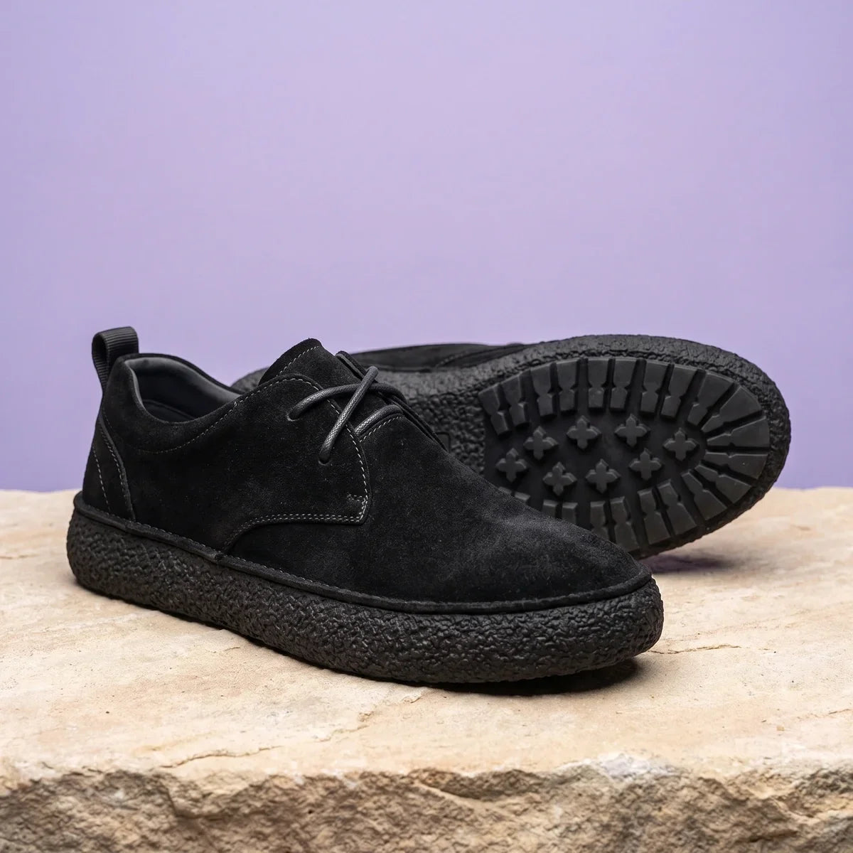 Men's Suede Derby Shoes with Crepe Sole for Outdoor Use Black