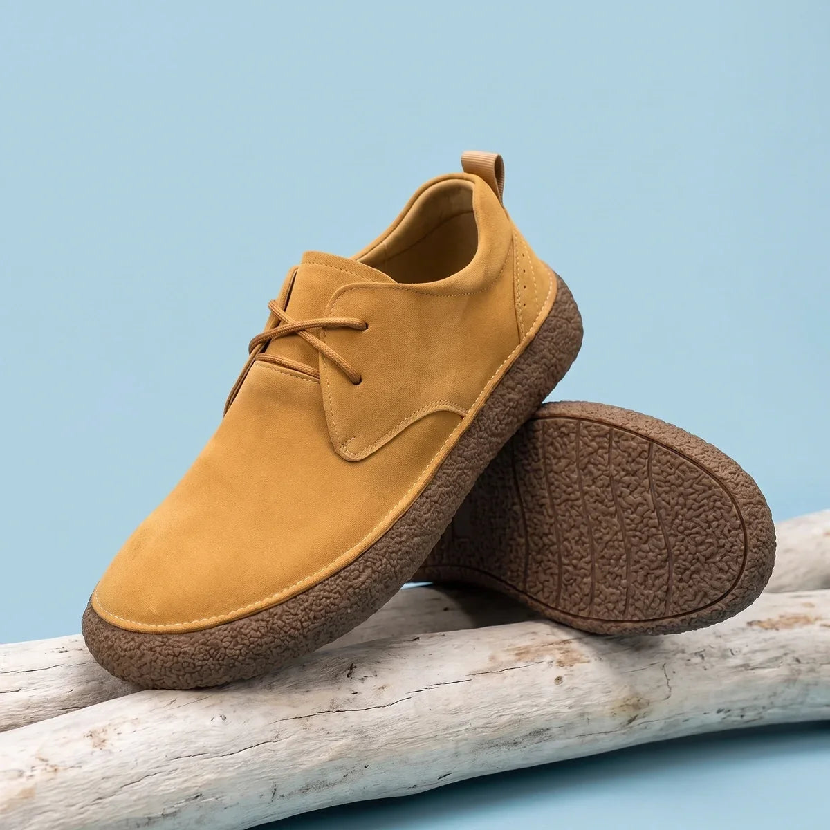 Men's Suede Derby Shoes with Crepe Sole for Outdoor Use Tan