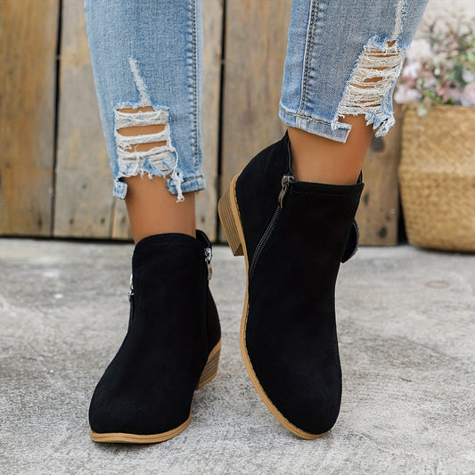 Women's Effortless Zip Ankle Boots with Low Block Heel for Daily Use
