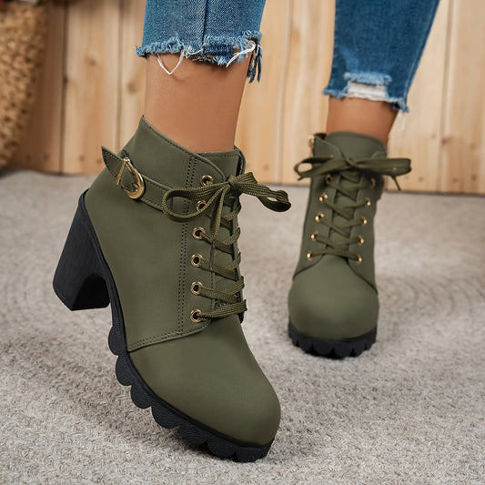 Women's Elegant Lace Up Ankle Boots with Block Heel for Daily Use