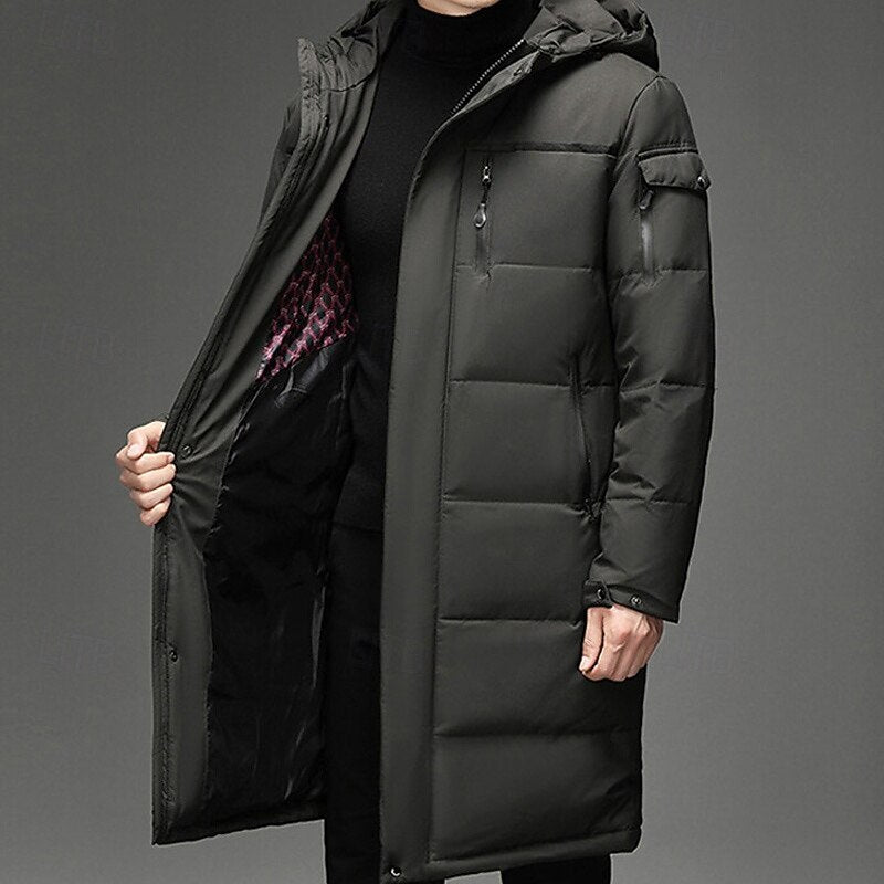 Men's Hooded Long Puffer Coat Winter Parka Zip-Up Jacket