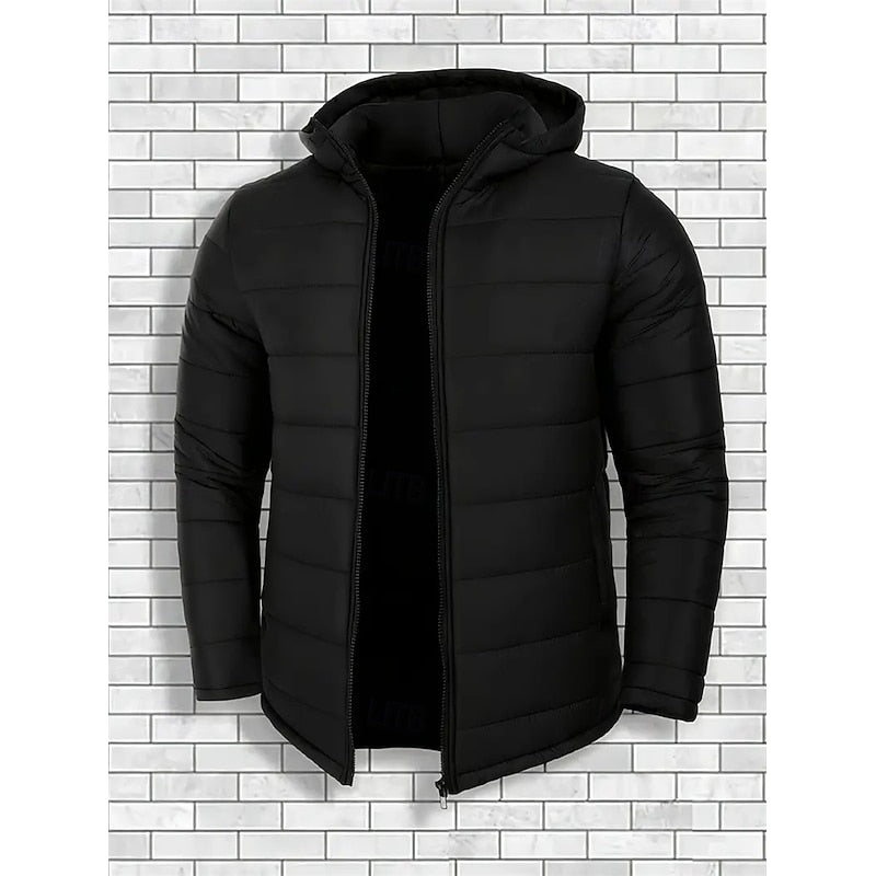 Men's Quilted Black Hooded Puffer Jacket - Stylish Winter Coat