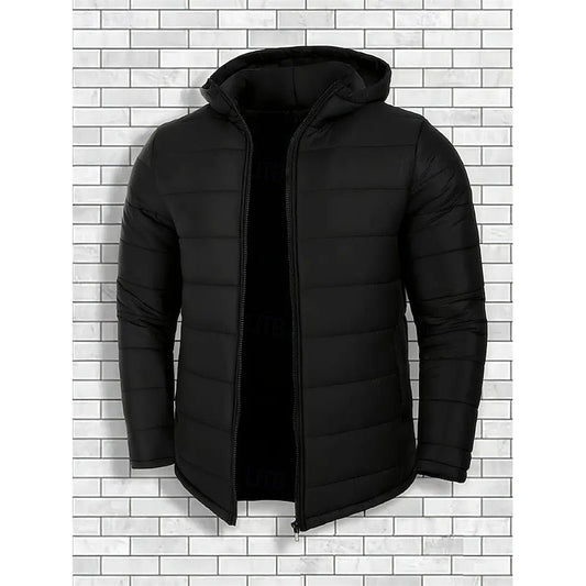 Men's Quilted Black Hooded Puffer Jacket - Stylish Winter Coat