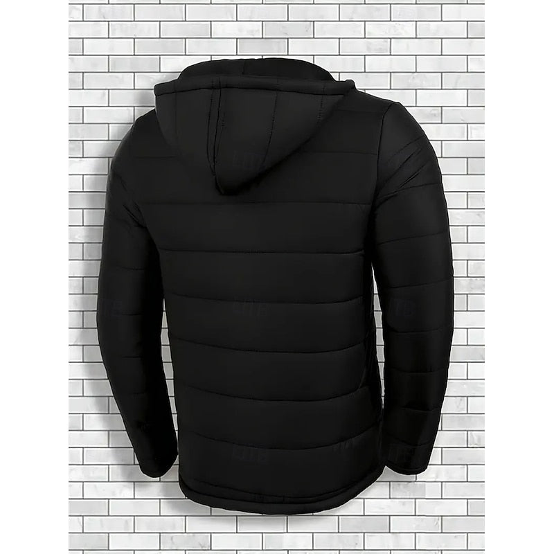 Men's Quilted Black Hooded Puffer Jacket - Stylish Winter Coat