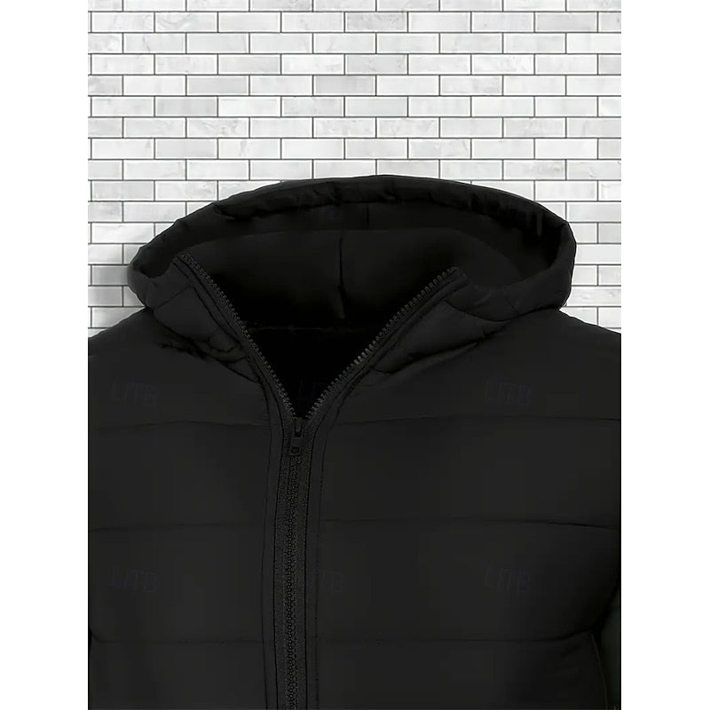 Men's Quilted Black Hooded Puffer Jacket - Stylish Winter Coat