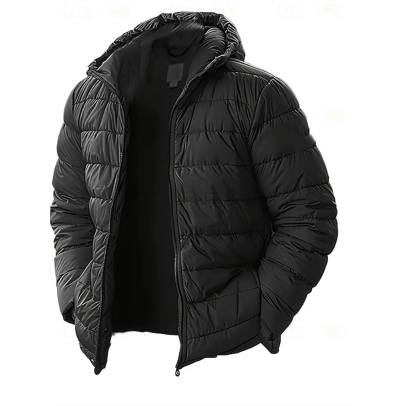 Men's Quilted Black Hooded Puffer Jacket - Stylish Winter Coat 2XL