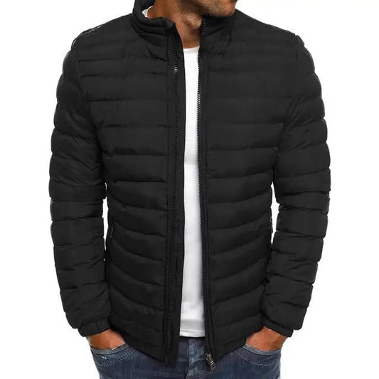 Men's Lightweight Quilted Puffer Jacket with Stand Collar Black