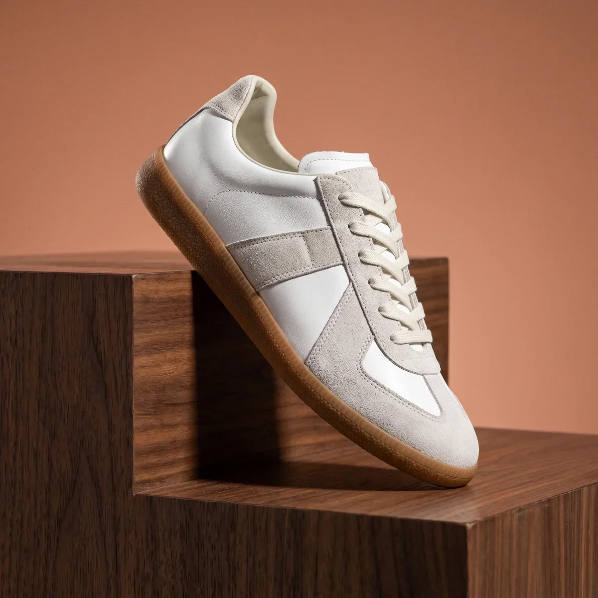 Men's Suede Panel Casual Sneakers with Gum Sole for Daily Use White