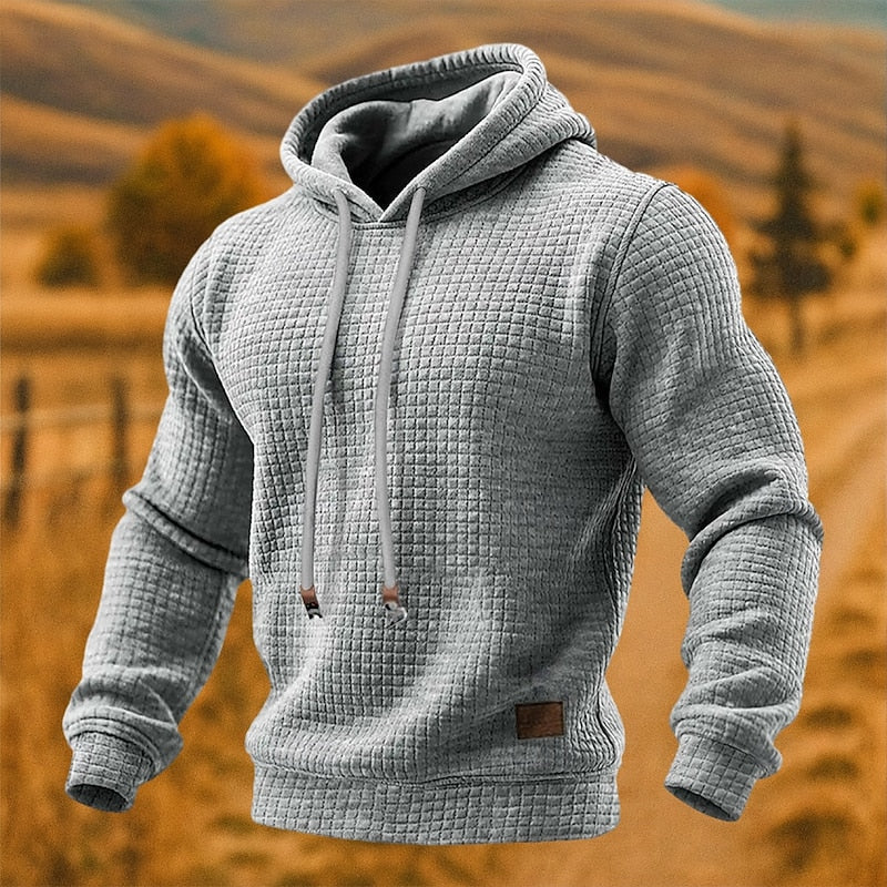 Men's Textured Casual Pullover Hoodie for Daily Use Warm Light Grey