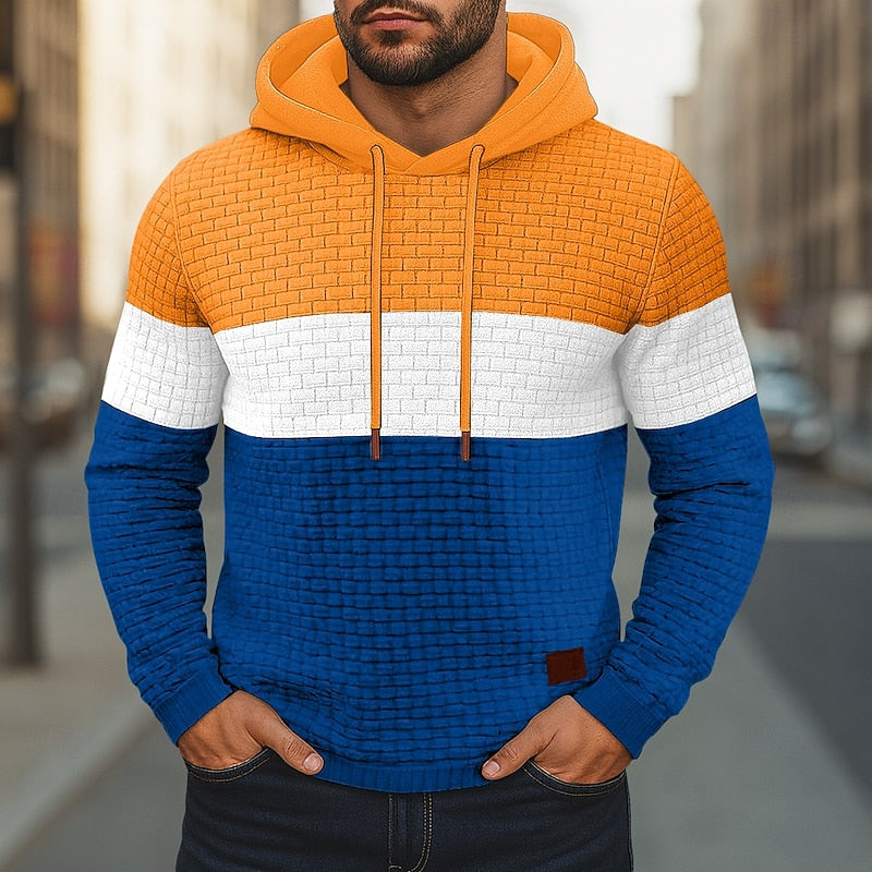 Men's Color Block Textured Pullover Hoodie for Daily Use Yellow
