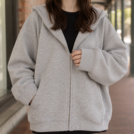 Women's Oversized Full-Zip Hoodie with Pockets for Daily Use